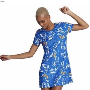 Adidas x Farm Rio Large Butterfly Print Mini Dress Blue Short Sleeves Scoop